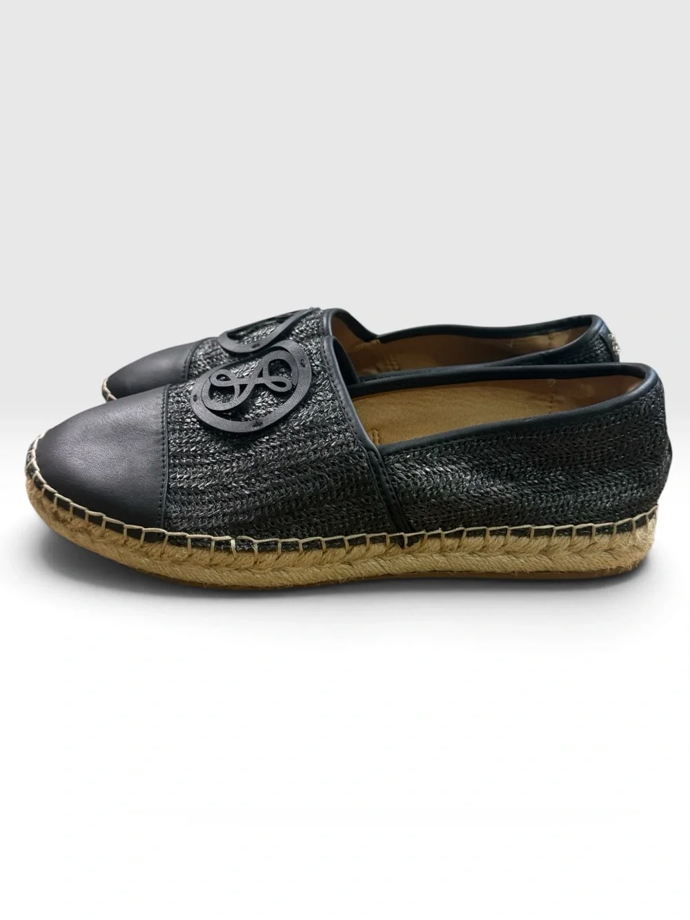 Sam & Libby Black Woven Espadrille Flats Logo Slip On Size 10